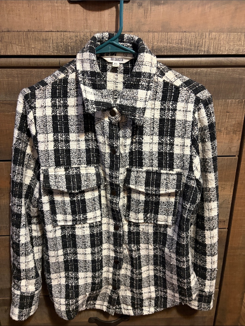 BB Dakota Black and White Plaid Tweed Shacket